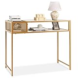 LIFEZEAL Mesa consola, recibidor de entrada de 2 niveles, mesa auxiliar estrecha de imitación mármol, mueble con marco metálico, para sala de estar, entrada, pasillo, 110 x 40 x 90,5 cm