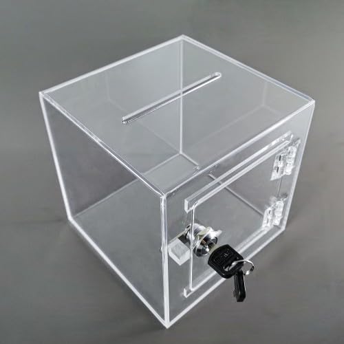 Image of Transparent Acrylic Donation Box Daan Patra Visiting Card Drop Box Ballot Box Durable with key facility for Charity & Suggestion Collection (6 * 6 * 6 inch)