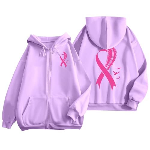 Sweat à capuche zippé Octobre Rose idéal pour le quotidien en automne