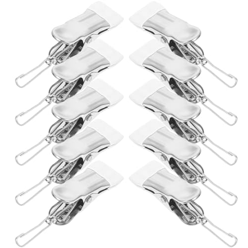 Toyvian Pinzas para Ropa de Lavandería 20 Piezas, Acero Inoxidable con Recubrimiento Ligero, Antideslizantes y Resistentes, Gancho Colgante para Fijar Mantas y Ropa en Exteriores