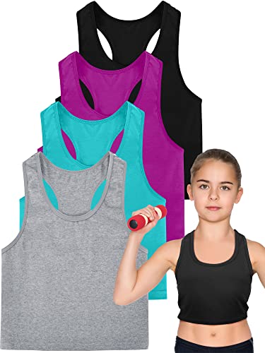 4 Pieces Girls Dance Tank Top Racerback Crop Tank Top Sleeveless Dance Top For Ballet Sport Gymnastics Dancewear(11-12 Year) #TOP28