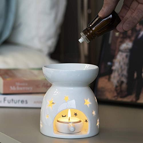 Essential Oil Burners - Set of 2 Stars Pattern | Ceramic Wax Melt Burners | Candle Tealight Holder | Home Office Bedroom Decor | Aromatherapy Aroma Burner | Housewarming Gift | M&W