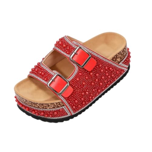 Sandales à plateforme pour femme avec perles strass et double boucle en liège