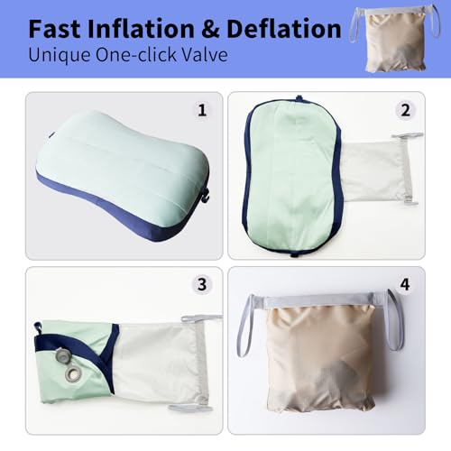 Almohada Inflable de Camping 60 cm Verde Ligera miniatura 3