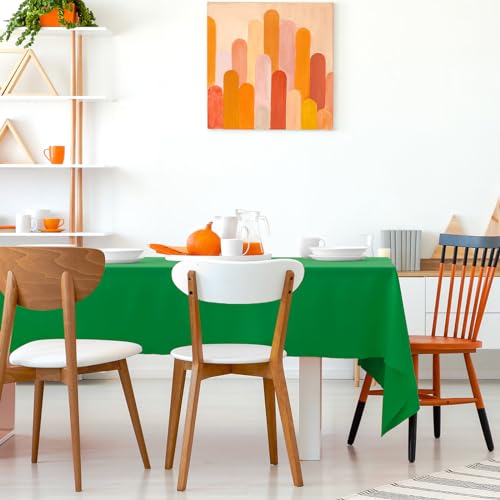 Image of Kopokita 2 Pack Green Plastic Tablecloths Disposable 54 x 108 Inch | Rectangle Table Cloths, Party Table Covers for Birthday, St Patricks Day, Christmas Decorations