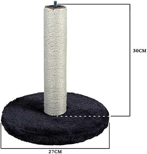 Cat Scratching Post 30cm for Small Kitten with Sisal Rope, Feather & Hanging Toy Ball  Cat Scratcher Board for Cats Indoor Play with Dangling Ball and Covered with Soft Smooth Plush (Grey)