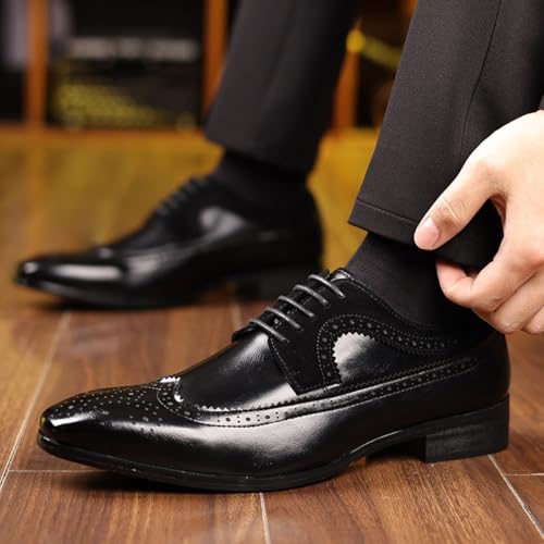 Mens Oxfords Shoes Wingtip Dress Shoes Leather Shoes Lace Up Square Toe Business Fashion Chunky Heel Formal Shoes for Men3