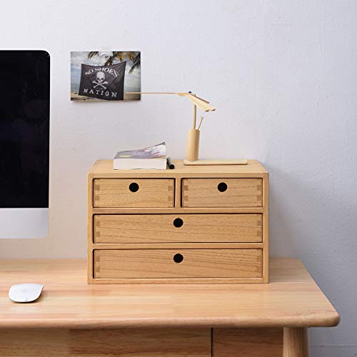 Kirigen Natural Wood Desktop Organizers With Drawers - Home Workspace Office Supplies Wooden Storage Box Shelf Case - Hold Makeup Box (Na, 3-Layer &4 Drawers) #TOP1