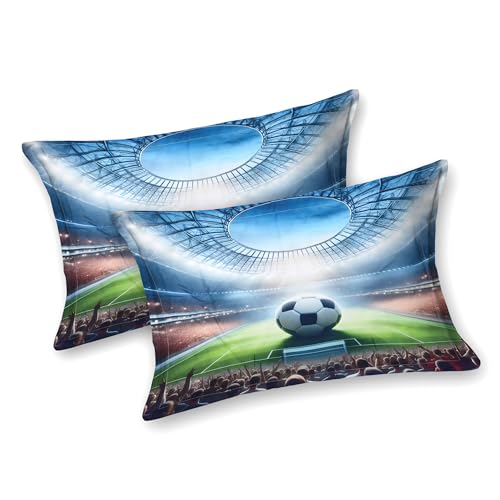 Image of Dream Weaverz 7D Bedsheet for Double Bed King Size with 2 Pillow Covers | Digital Printed & Fitted Elastic for Kids | Soft Glaze Cotton Feel | Fits Upto 12 Inch Mattress (Football Stadium)