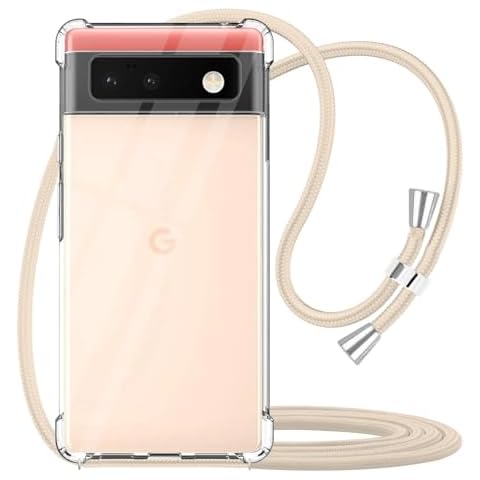 YESPURE Crossbody Case for Google Pixel 6 6.4 inch,Clear Transparent TPU Soft Shockproof Phone Cover for Google Pixel 6 with Neck Cord Lanyard Strap - Beige Cover