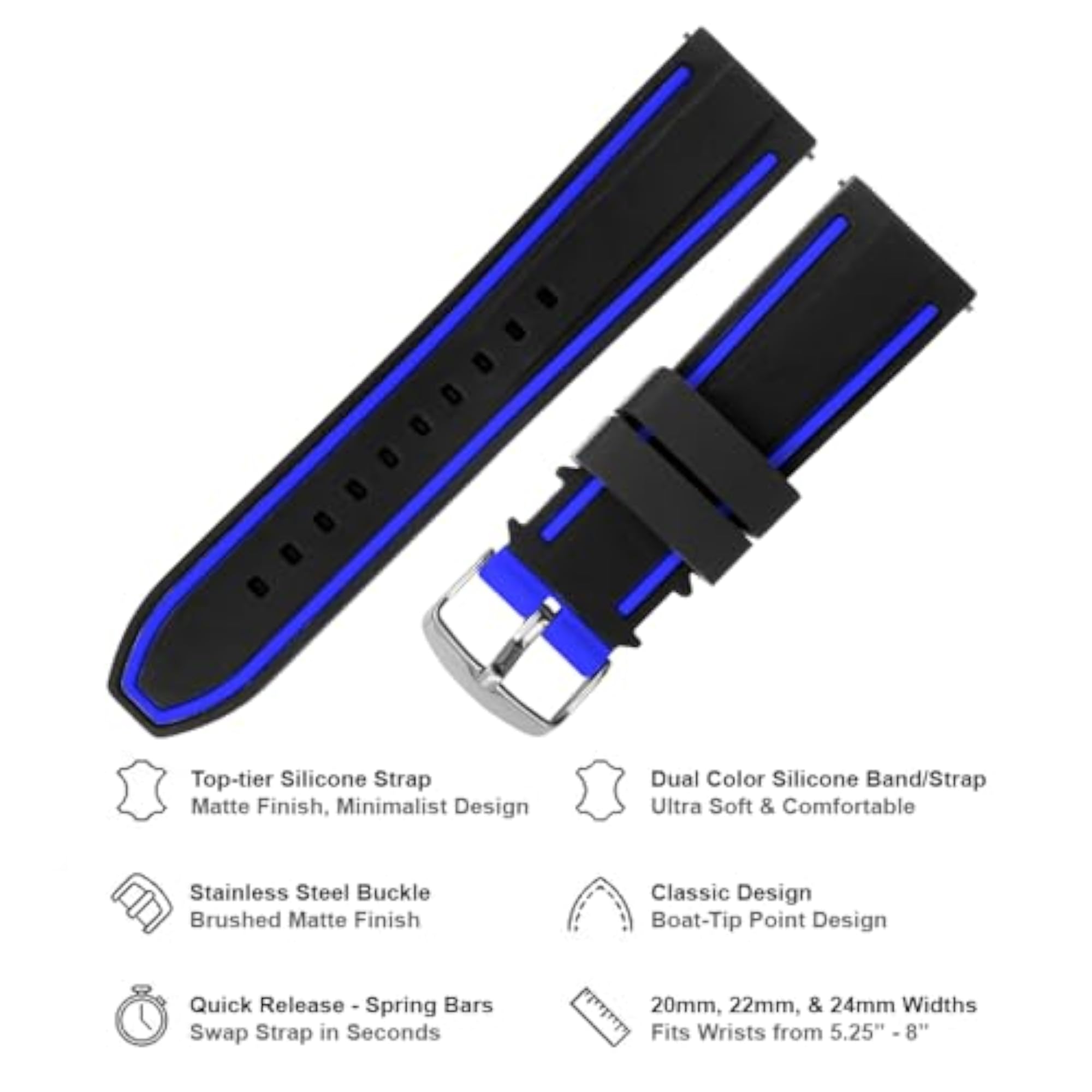 Premium Silicone Watch Straps, Quick Release, Matte Finish