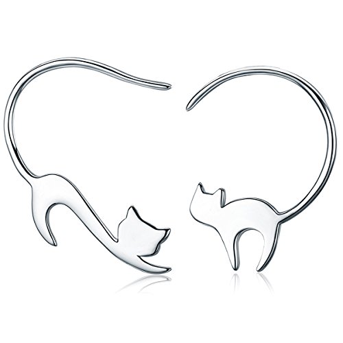 Presentski Orecchini Gatto Argento 925, Bambini Gioielli, in Argento Sterling, Regalo di Compleanno Donna, Ragazza di Orecchini