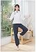 CCHAYE Chinesische Kampfkunst Kung Fu Tai Chi Damen Tang Anzug Leinen Sieben Viertel Ärmel Stand Kragen Hemd Tops + Bottom Zweiteiliges Set 2 Farbe M-3XL-Dunkelgrau_M. Improve