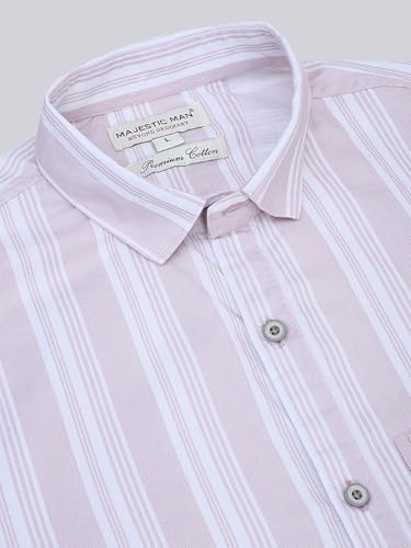 Image of Majestic Man Men Cotton Classic Slim Fit Opaque Striped Casual Shirt