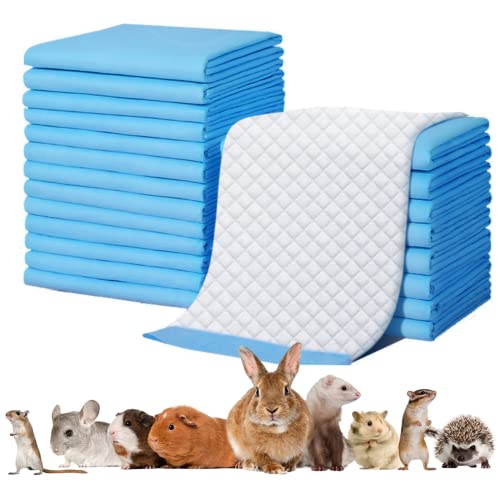 Rabbit Pee Pads Disposable Cage Liners Absorbent Leak-Proof Diaper Mat Small Animal Toilet Potty Training for Squirrel Guinea Pig Ferret Hedgehog Hamster Chinchilla Puppy (100PC, Blue)