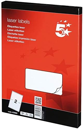 5 Star 423865 Addressing Labels Laser 2 per Sheet 199.6x143.5mm White [200 Labels]