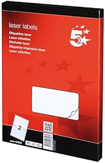 5 Star 423865 Addressing Labels Laser 2 per Sheet 199.6x143.5mm White [200 Labels]