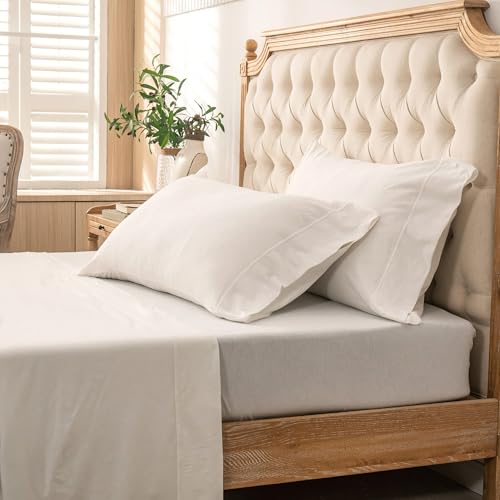 PURE ERA Jersey Knit 3pcs Bed Sheet Set 100% T-Shirt Cotton Super Soft Comfy Breathable Fits Mattress Up to 20" Extra Deep Pocket (Solid Off White,Twin XL)