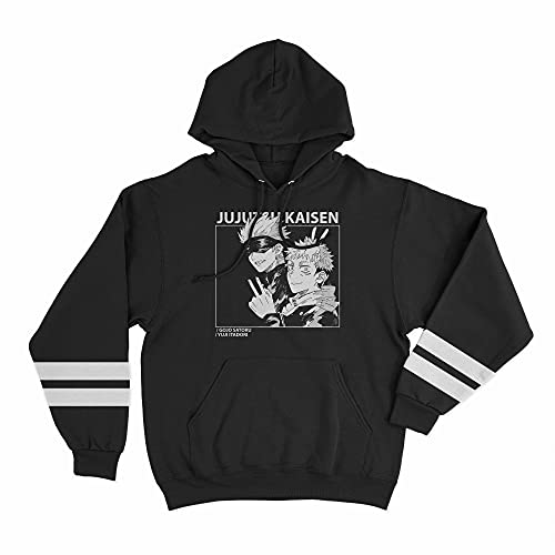 Moletom Canguru Unissex Algodão Jujutsu Kaisen Yuji Satoru Anime (Preto, M)