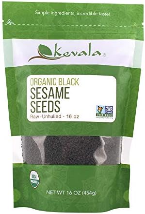 Kevala Organic Black Raw and Unhulled Sesame Seeds, 1 Pound