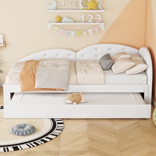 Sofá cama de 90 x 200 cm, equipado con cama nido, elegante y sencillo, material de poliuretano, cuna, modelo de pie (blanco)