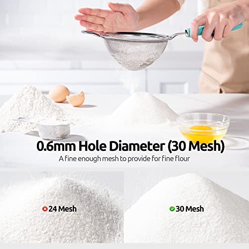 18/8 Stainless Steel Mesh Sieve: U-Taste Kitchen Metal Fine Mesh Sieve Strainer with Riveted Sturdy Silicone Handle and 30 Mesh Hole for Straining Flour Tea - Image 4