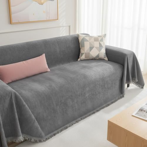 Itoyx Kratzschutz für Sofa, Dunkelgrauer Chenille-Sofabezug, extragroß (180 x 300 cm), haustierfreundlicher Möbelschutz, weicher Sofabezug, Wohnzimmerdeko