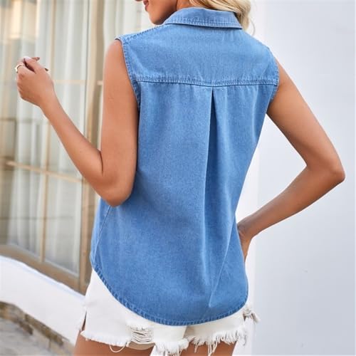 Women's Sleeveless Washed Denim Shirt, Jean Vest for Women, Summer Jean Shirts Tops Blouse(Medium), Blue3