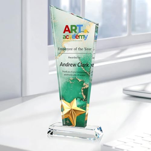 Image of Custom Crystal Trophy Award Personalized Plaque Award with Text Logo Photo Awards Trophies for Employee Recognition Team Graduation Personalized Office Gifts for Boss Coworker Teacher