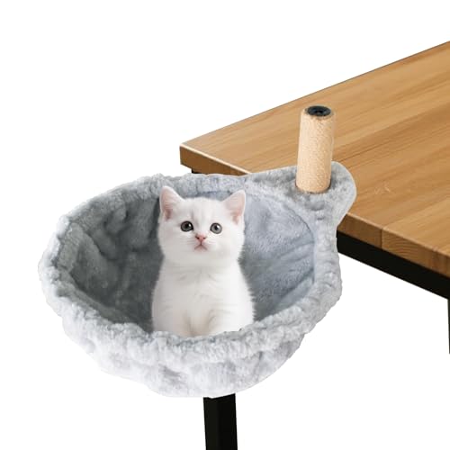 KeaJuidy Cama Para Gatos Para Escritorio Con Árbol Para Rascar, Hamaca, Cesta, Cama De Felpa Gris, Diámetro 30 Cm Hasta 10 Kg