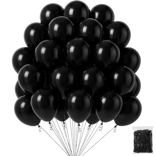 Globos de Cumpleaños Orgánicos 100 Piezas, 100% Látex Natural Biodegradable, 20 cm, Ideales para Decoración de Fiestas, Bodas, Baby Shower, Calidad Ecológica y Segura, Negros