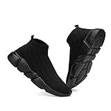 Casbeam Women's Running Knit Comfortable Lightweight Breathable Casual Sports Shoes Fashion Sneakers Slip-On Walking Shoes All Black Size 9.5