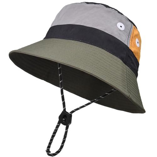 Image of Outdoor Kids Sun Hat Quick Dry Bucket Hat Multiple Color Patchwork for Boys Girls 8-15 Years UPF 50+ Summer Beach Hats