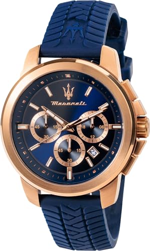 Maserati Lifestyle Men's Luxury Watch, Stainless Steel Case, Quartz Movement, Rubber Strap, 50M Water Resistant Timepiece, Blue Dial, 2 Years Warranty -...