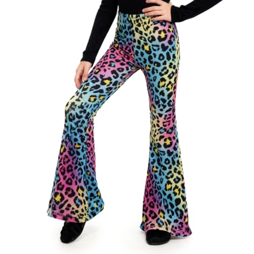 MIANZHI Girls Flare Leggings High Waist Bell Bottom Pants Dance Casual Pants Kids Print Stretch Hippie Pants 5-14 Year Blue