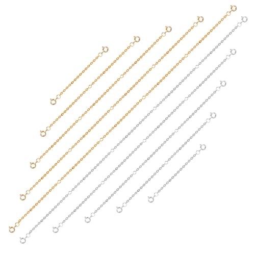 10pcs Necklace Extender Chains, 5 Sizes Double Spring Buckle Necklace Extenders Stainless Steel Extender Chains Set for Necklace Bracelet Anklet (Gold, Silver)