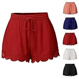 short de bain rouge tommy hilfiger  Tomwell Femmes Casual Taille élastique avec Cordon de Serrage ensachés Shorts Shorts Femme Eté Doux Shorts Casual Loisir Poches Bermuda Couleur Unie Short Plage T Rouge M