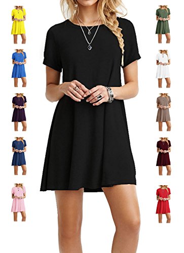 TOPONSKY Women's Casual Plain Simple Loose Flowy Short-Sleeve T-Shirt Dress2