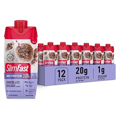 SlimFast Protein Shake, Chocolate- 20g Protein, Meal Replacement Shake Ready to Drink, High Protein with Low Carb and Low Sugar, 24 Vitamins and Minerals, 12 Count (Pack of 1) (Packaging May Vary) Cover