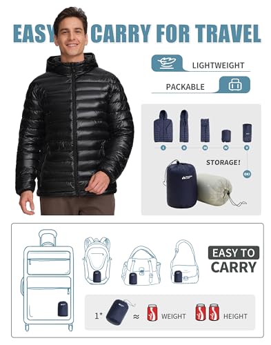Image of Pioneer Camp Mens Lightweight Packable Puffer Jacket Hooded Insulated Thermal Puffy Winter Jackets for Running Travel