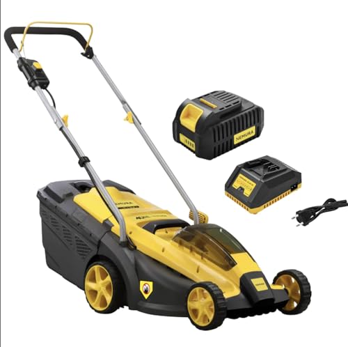 Nemura Tondeuse à Batterie 40V + 1 Batterie 4Ah - Largeur de Coupe 37cm - 6 hauteurs de Coupe 25 à 77 mm - Bac 35 L - Coupe Précise et Chargeur Rapide - Marque française