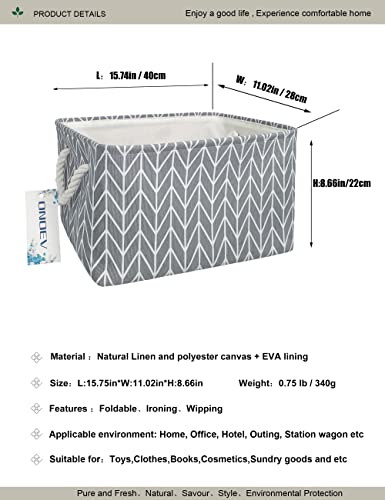 Image of Rectangular Thick Collapsible Grey Chevron Storage Bin | Sturdy Thick linen EVA fabric,soft cotton rope handles, large chevron print for bedroom, closet, bathroom supplies