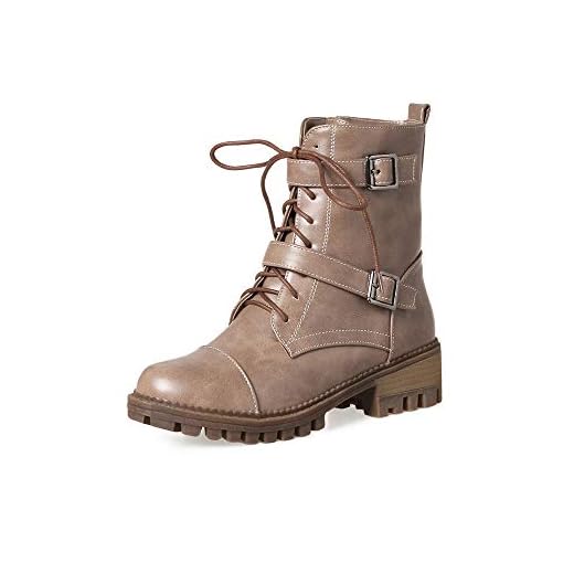 ZODOF Botas Exquisitas Medieval Style para Mujer,Botas de Estilo Militar Medio de Moda Zapatos de Mujer de Hebilla de Cuero Artificial Patchwork(Negro,Caqui,Amarillo) 36/41