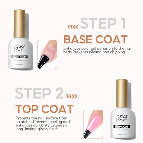 Miniatura 2 de Peacecolor Base Y Top Coat Semipermanente, 2 10ml No Wipe Brillo Diy Salon