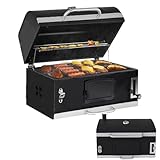29In Large Built-in Charcoal bbq Grill, Barbecue Grills with Liftable Tray, Insulated Hood & Temp Gauge, Black Stainless Steel Charcoal BBQ Barrel Grill for Outdoor Kitchen Camping Park Style