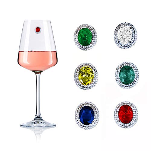 Cork & Leaf Crystal Magnetic Wine Glass Charms For Stemless Glasses, Martini Glasses, Champagne Flutes- Magnetic Markers/Tags For Glasses, And Regular Wine Glasses. (set Of 6) Cocktail Markers