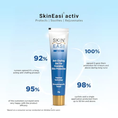 Image of SkinEasi activ Silicone-Based Anti-Chafing Gel for Men & Women 20g | Prevents & Relieves Thigh Burn, Blisters, Nipple Bleeds, Groin Rash, Underarm & Under Bra Rash, Jock Itch | Dermatologically Tested