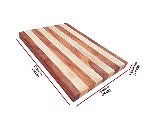 Image of Hutson Dual-Tone Sheesham & Mango Wood Cutting Board 15 Inch - Heavy Duty Wooden Chopping Board