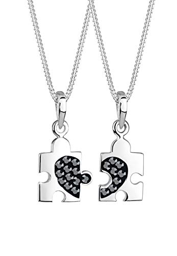 Preisvergleich Produktbild Elli Halskette Damen Puzzlestück Anhänger Partnerkette mit schwarzen Swarovski® Kristallen in 925 Sterling Silber