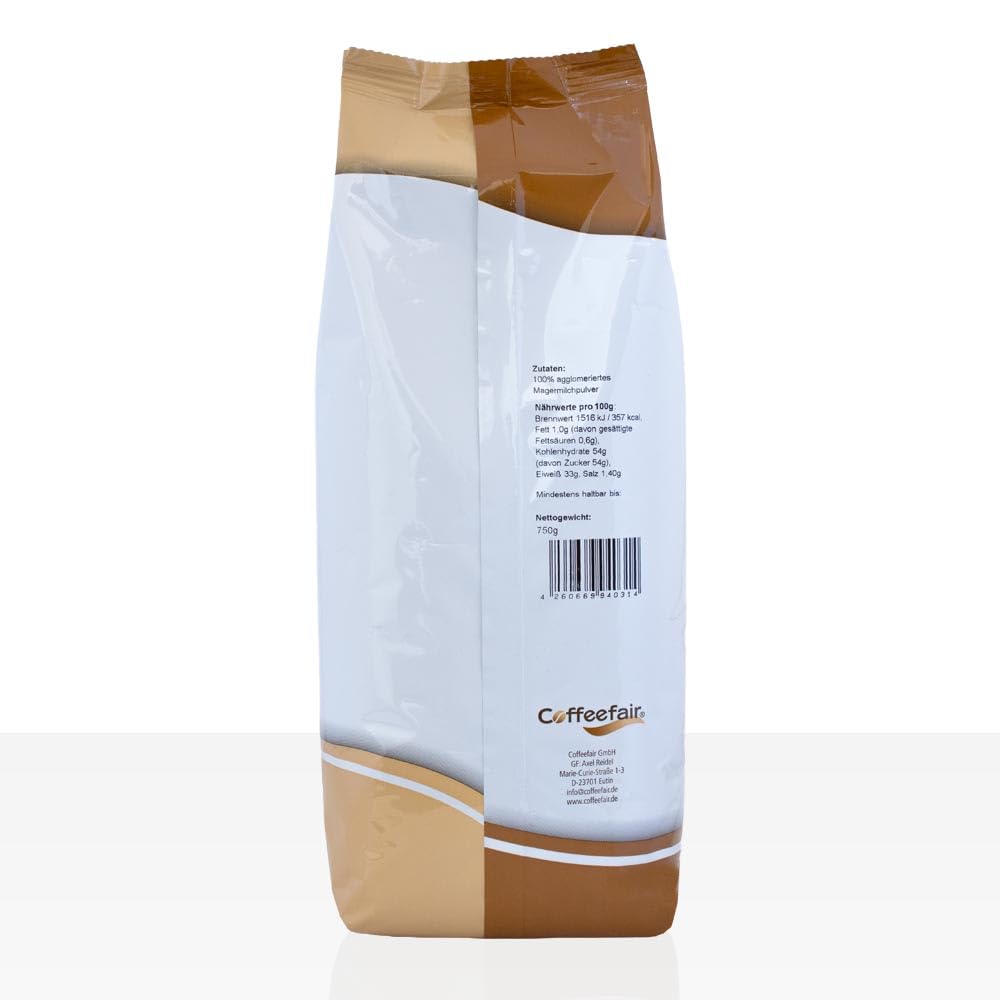 Coffeefair 100% Magermilch Topping agglomeriert 10 x 750 g, Milchpulver für Kaffeevollautomaten, ohne Zusätze, stabiler Milchschaum